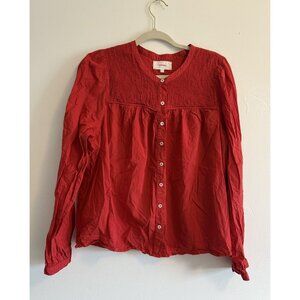 Xirena Women's Red Long Sleeve Trace Button Down Shirt Size Medium Preppy